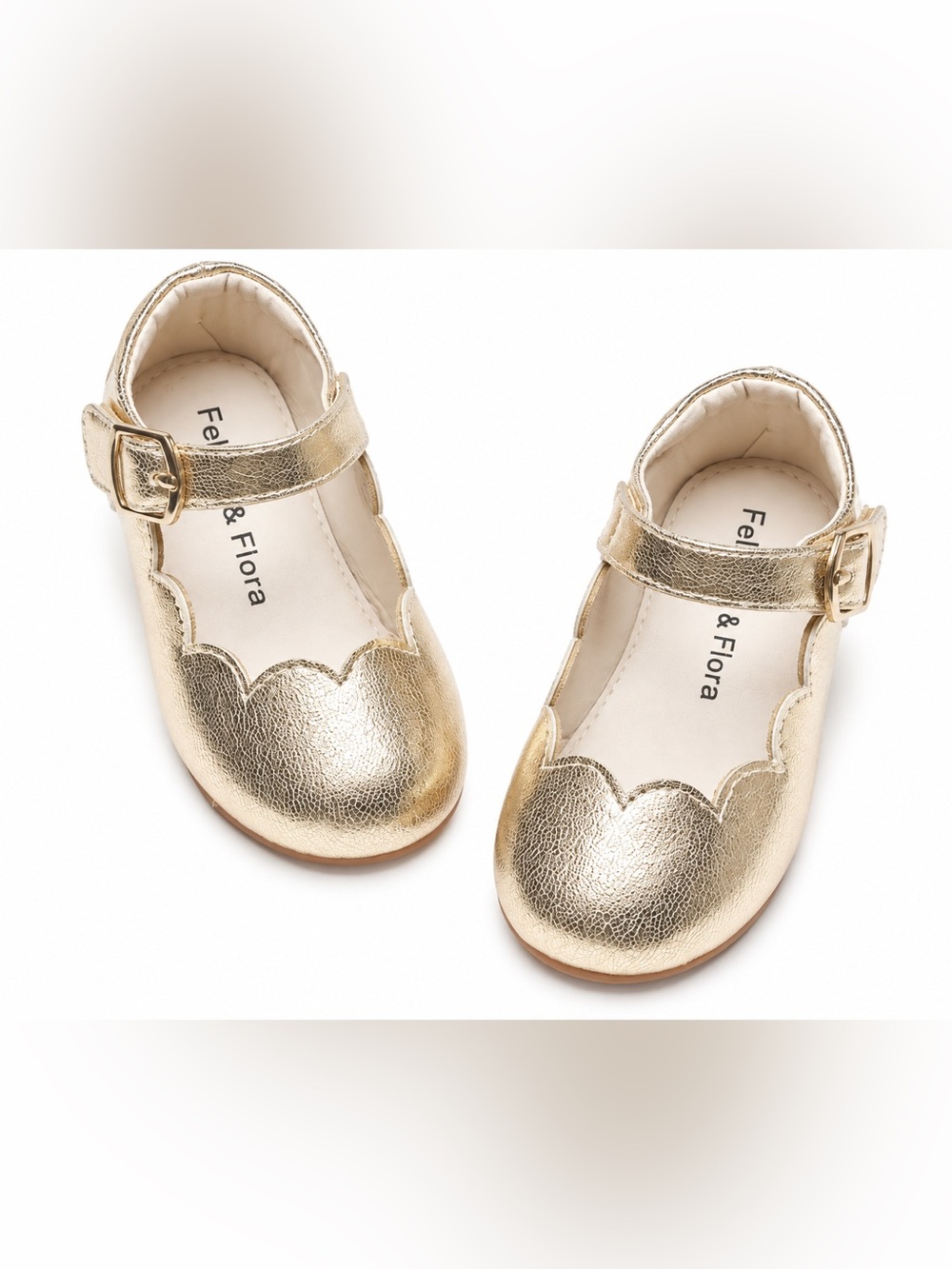 Felix & Flora Gold Scalloped Mary Jane Shoes Toddler 7
